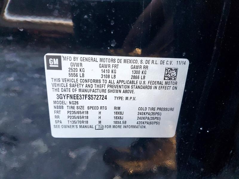 2015 Cadillac Srx მანქანა იყიდება აუქციონზე, vin: 3GYFNEE37FS572724, აუქციონის ნომერი: 78416255