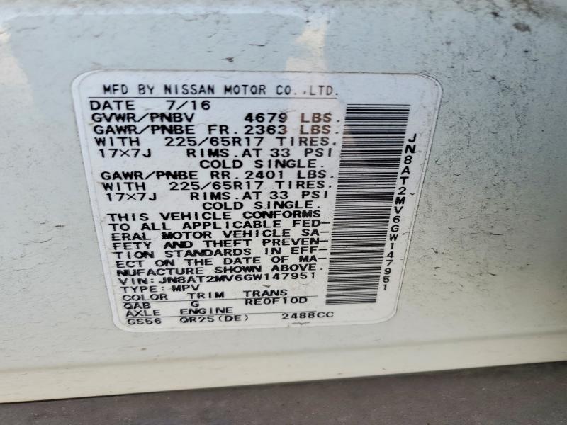 Продажа на аукционе авто 2016 Nissan Rogue, vin: JN8AT2MV6GW147951, номер лота: 47130046