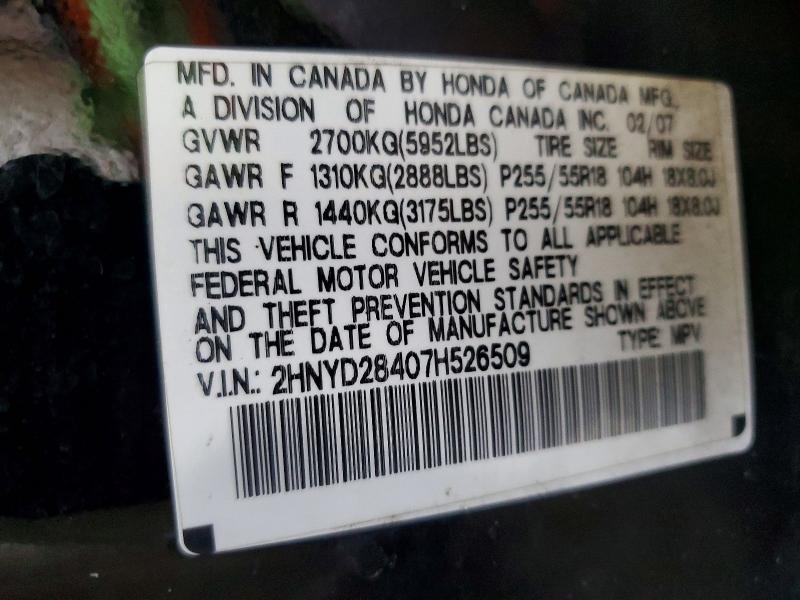 79391655 :رقم المزاد ، 2HNYD28407H526509 vin ، 2007 Acura Mdx مزاد بيع