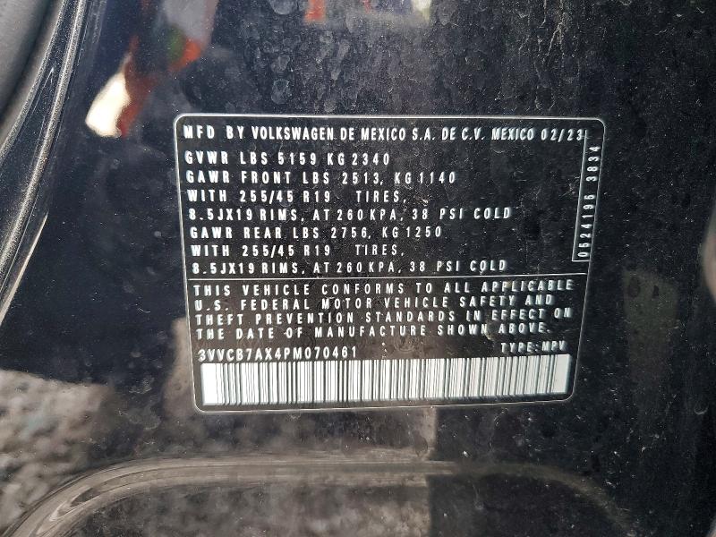 Aukcja sprzedaży 2023 Volkswagen Tiguan, vin: 3VVCB7AX4PM070461, numer aukcji: 45658276