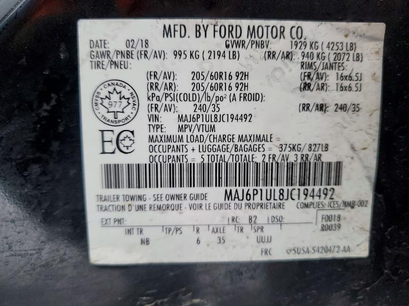 2018 Ford Ecosport მანქანა იყიდება აუქციონზე, vin: MAJ6P1UL8JC194492, აუქციონის ნომერი: 46905486