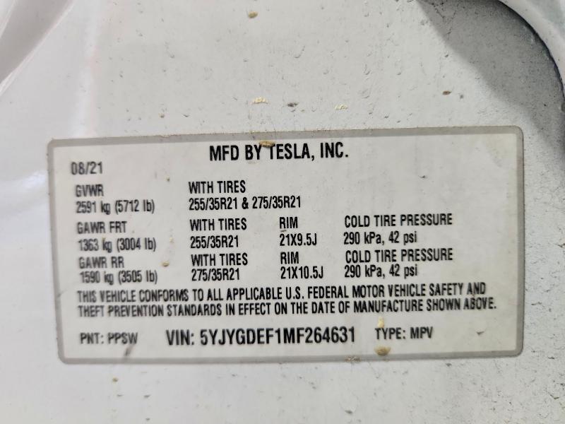2021 Tesla Model Y მანქანა იყიდება აუქციონზე, vin: 5YJYGDEF1MF264631, აუქციონის ნომერი: 46776136