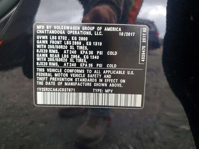 Продажа на аукционе авто 2018 Volkswagen Atlas, vin: 1V2ER2CA6JC537871, номер лота: 45770016