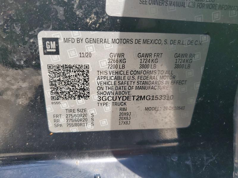 2021 Chevrolet Silverado მანქანა იყიდება აუქციონზე, vin: 3GCUYDET2MG153310, აუქციონის ნომერი: 48113536