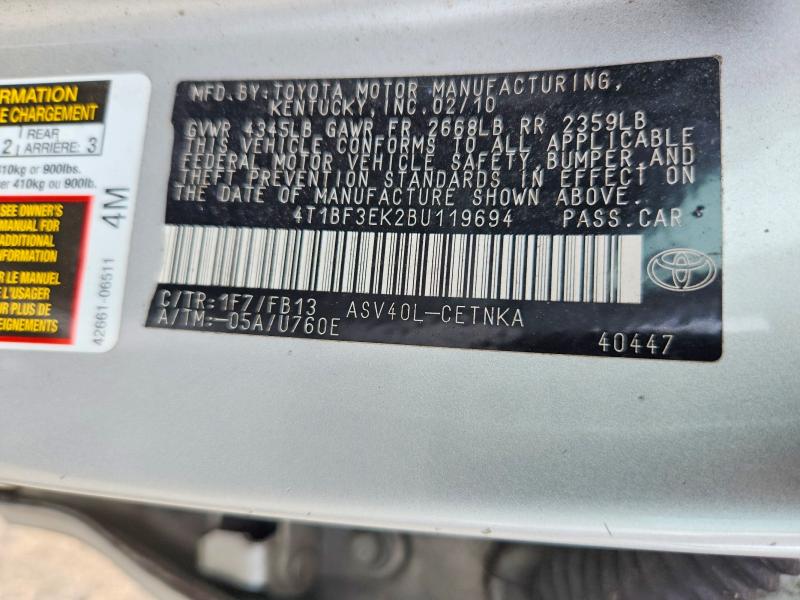 Aukcja sprzedaży 2011 Toyota Camry, vin: 4T1BF3EK2BU119694, numer aukcji: 45586646