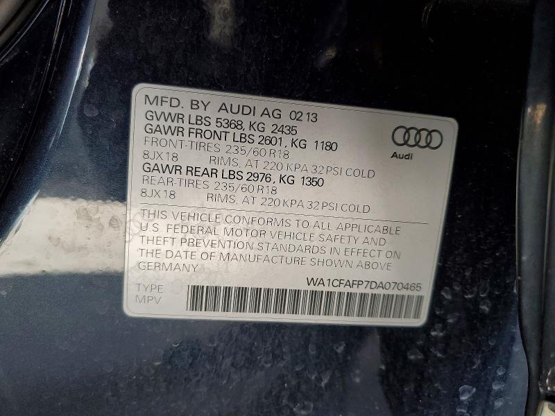 46880876 :رقم المزاد ، WA1CFAFP7DA070465 vin ، 2013 Audi Q5 مزاد بيع