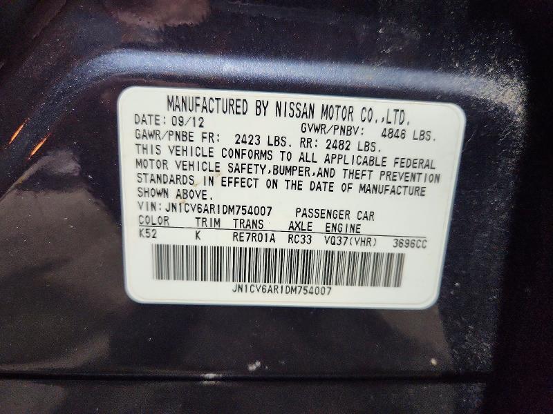 41655516 :رقم المزاد ، JN1CV6AR1DM754007 vin ، 2013 Infiniti G37 Sedan مزاد بيع
