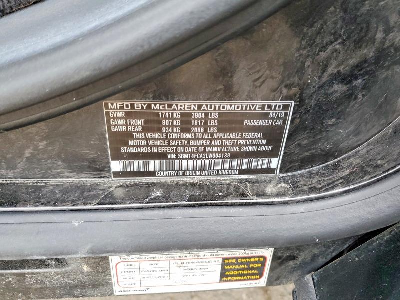 46080976 :رقم المزاد ، SBM14FCA2LW004138 vin ، 2020 Mclaren 720s مزاد بيع