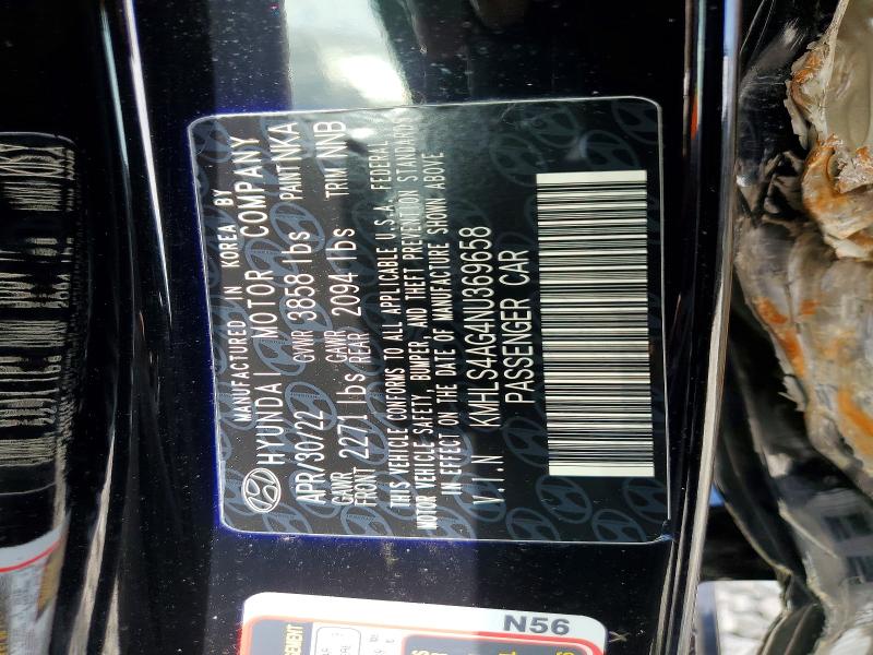 47946546 :رقم المزاد ، KMHLS4AG4NU369658 vin ، 2022 Hyundai Elantra مزاد بيع