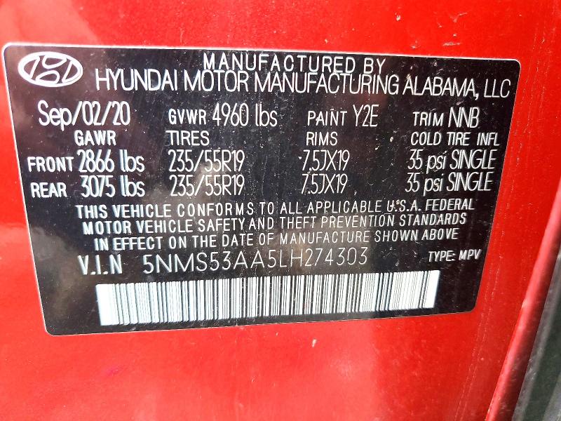 Продажа на аукционе авто 2020 Hyundai Santa Fe, vin: 5NMS53AA5LH274303, номер лота: 47200176