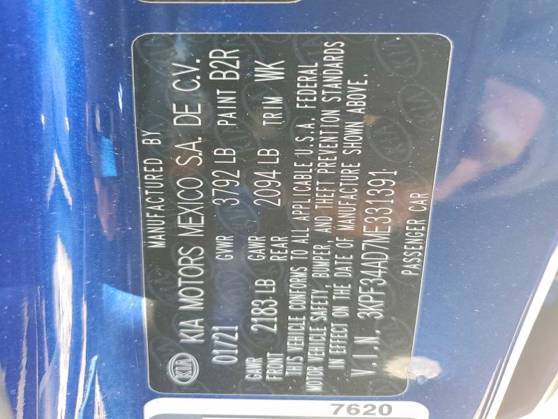 Продажа на аукционе авто 2021 Kia Forte, vin: 3KPF34AD7ME331391, номер лота: 46450136