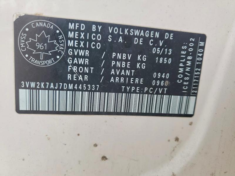Aukcja sprzedaży 2013 Volkswagen Jetta, vin: 3VW2K7AJ7DM445337, numer aukcji: 45481336