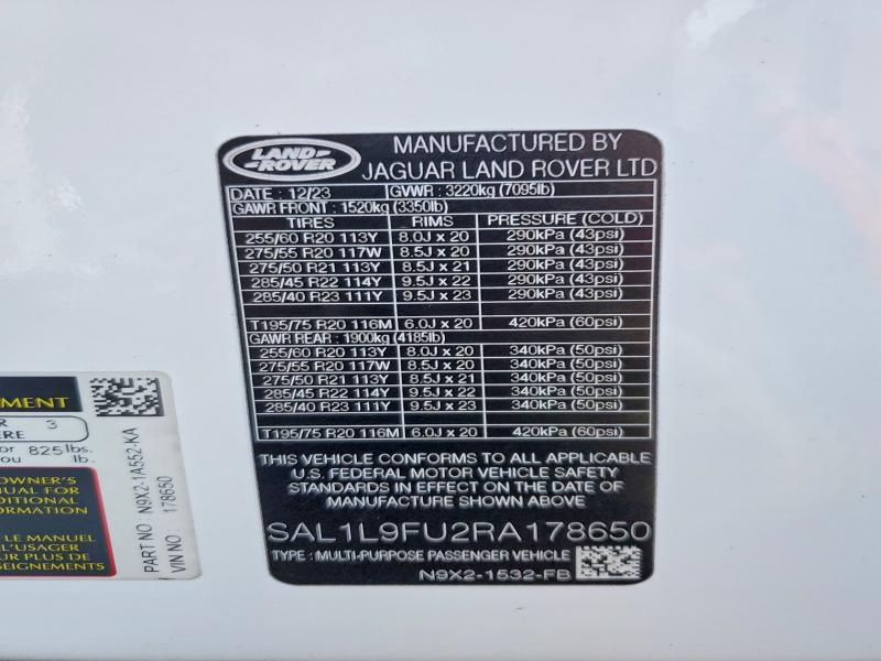 2024 Land Rover Range Rover Sport მანქანა იყიდება აუქციონზე, vin: SAL1L9FU2RA178650, აუქციონის ნომერი: 46884326