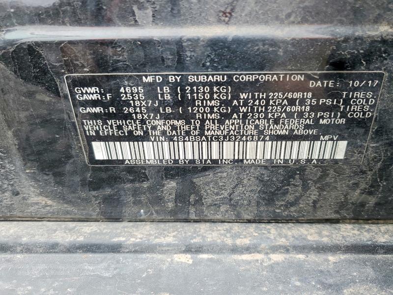 Aukcja sprzedaży 2018 Subaru Outback, vin: 4S4BSATC3J3246874, numer aukcji: 46324456