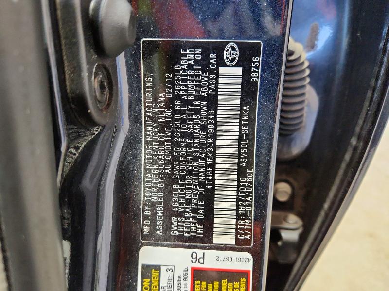 Aukcja sprzedaży 2012 Toyota Camry, vin: 4T4BF1FK3CR198349, numer aukcji: 48365336