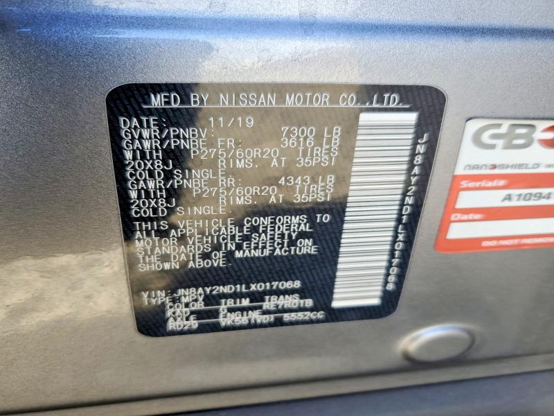 Aukcja sprzedaży 2020 Nissan Armada, vin: JN8AY2ND1LX017068, numer aukcji: 46147496