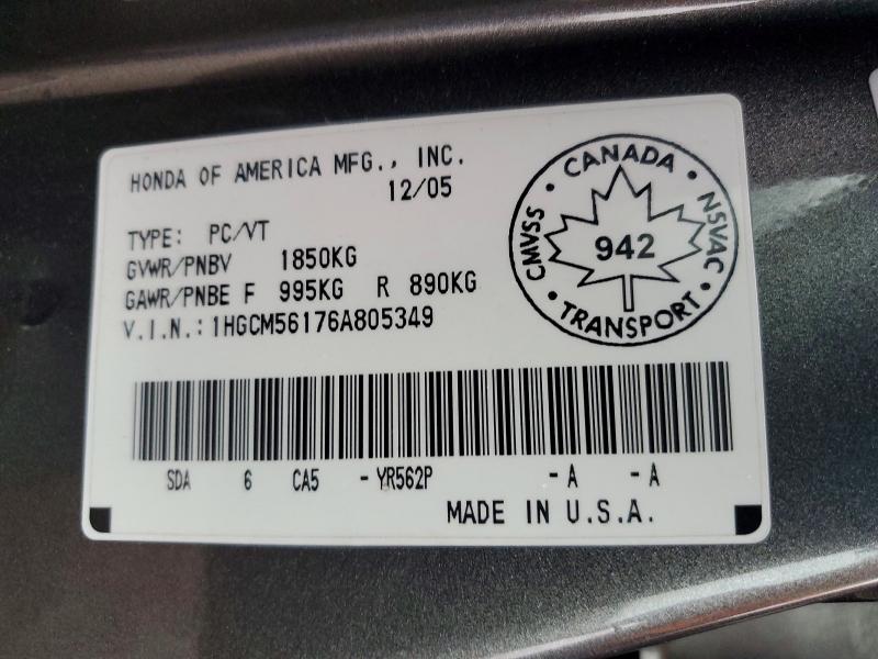 Продаж на аукціоні авто 2006 Honda Accord, vin: 1HGCM56176A805349, номер лоту: 46141746