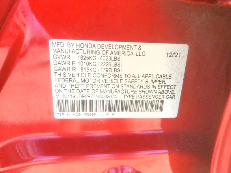 79230865 :رقم المزاد ، 19UDE2F77NA002074 vin ، 2022 Acura Ilx مزاد بيع