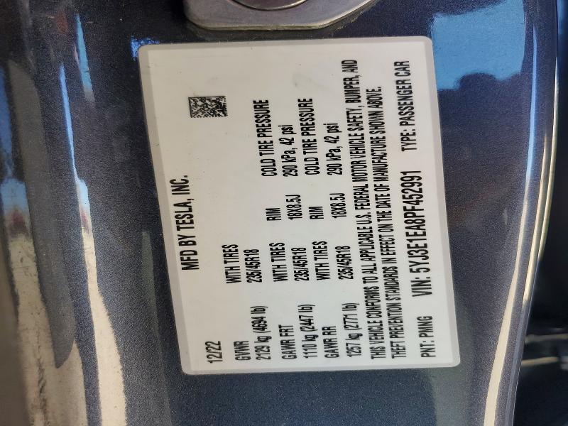 46759426 :رقم المزاد ، 5YJ3E1EA8PF452991 vin ، 2023 Tesla Model 3 مزاد بيع