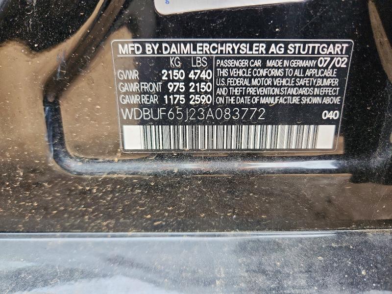 Auction sale of the 2003 Mercedes-benz E, vin: WDBUF65J23A083772, lot number: 48035106