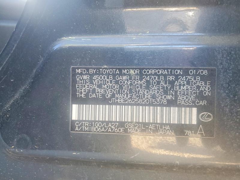 46677306 :رقم المزاد ، JTHBE262582015378 vin ، 2008 Lexus Is 350 مزاد بيع