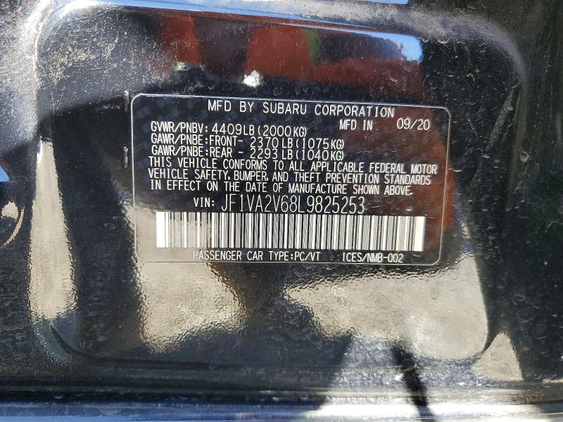 2020 Subaru Wrx მანქანა იყიდება აუქციონზე, vin: JF1VA2V68L9825253, აუქციონის ნომერი: 46746406