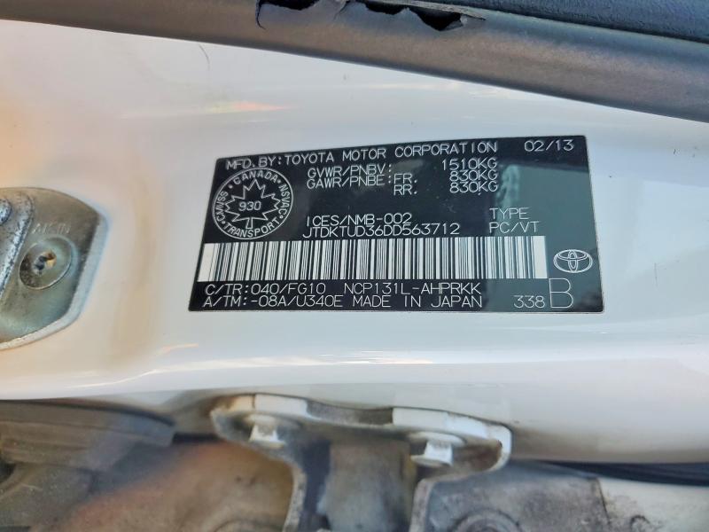 2013 Toyota Yaris მანქანა იყიდება აუქციონზე, vin: JTDKTUD36DD563712, აუქციონის ნომერი: 79983385