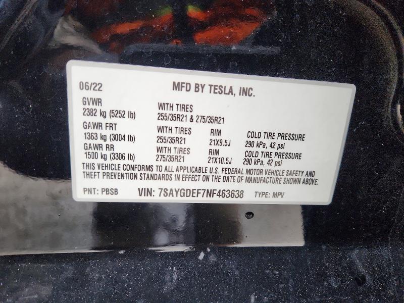 Aukcja sprzedaży 2022 Tesla Model Y, vin: 7SAYGDEF7NF463638, numer aukcji: 46803996