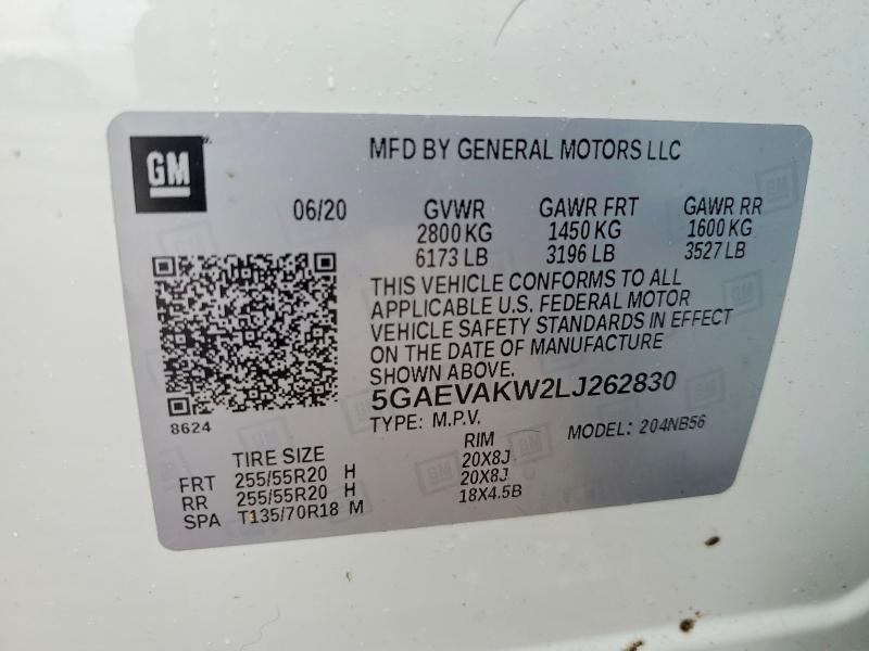 79936165 :رقم المزاد ، 5GAEVAKW2LJ262830 vin ، 2020 Buick Enclave مزاد بيع