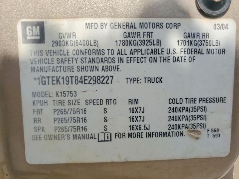 Aukcja sprzedaży 2004 Gmc New Sierra, vin: 1GTEK19T84E298227, numer aukcji: 48059916