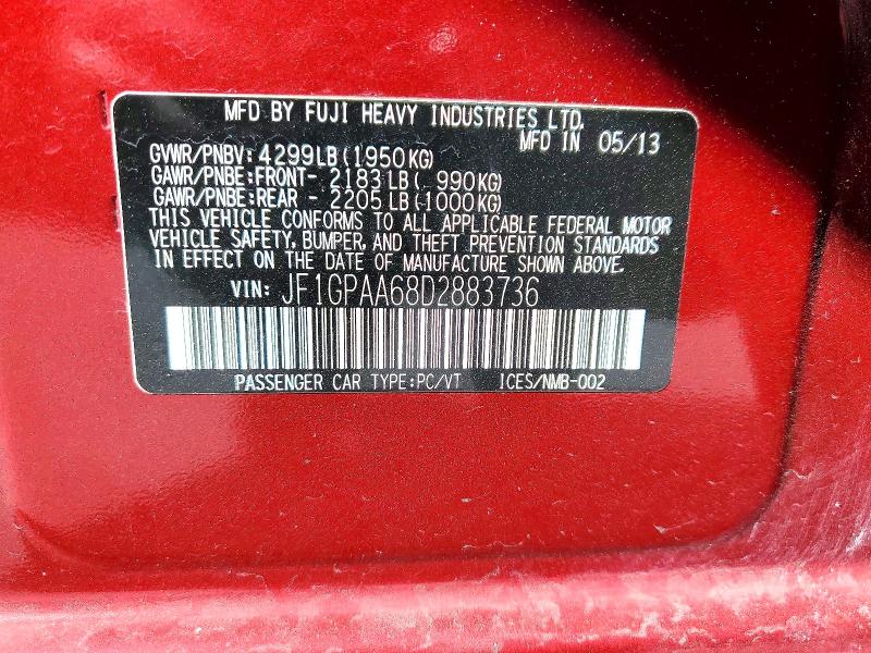 Aukcja sprzedaży 2013 Subaru Impreza, vin: JF1GPAA68D2883736, numer aukcji: 79644185