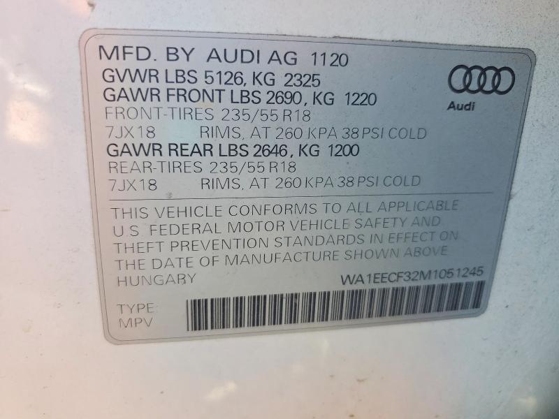 Aukcja sprzedaży 2021 Audi Q3, vin: WA1EECF32M1051245, numer aukcji: 47199346