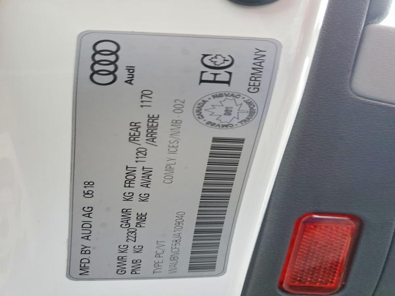 2018 Audi A5 მანქანა იყიდება აუქციონზე, vin: WAUBNCF58JA109040, აუქციონის ნომერი: 46669466
