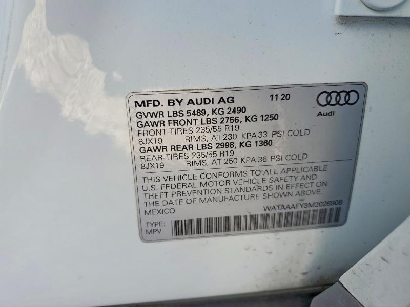 Продаж на аукціоні авто 2021 Audi Q5, vin: WA1AAAFY3M2026908, номер лоту: 46411166