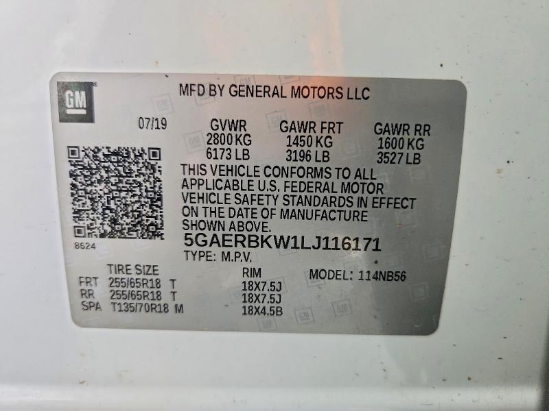 2020 Buick Enclave მანქანა იყიდება აუქციონზე, vin: 5GAERBKW1LJ116171, აუქციონის ნომერი: 47997046