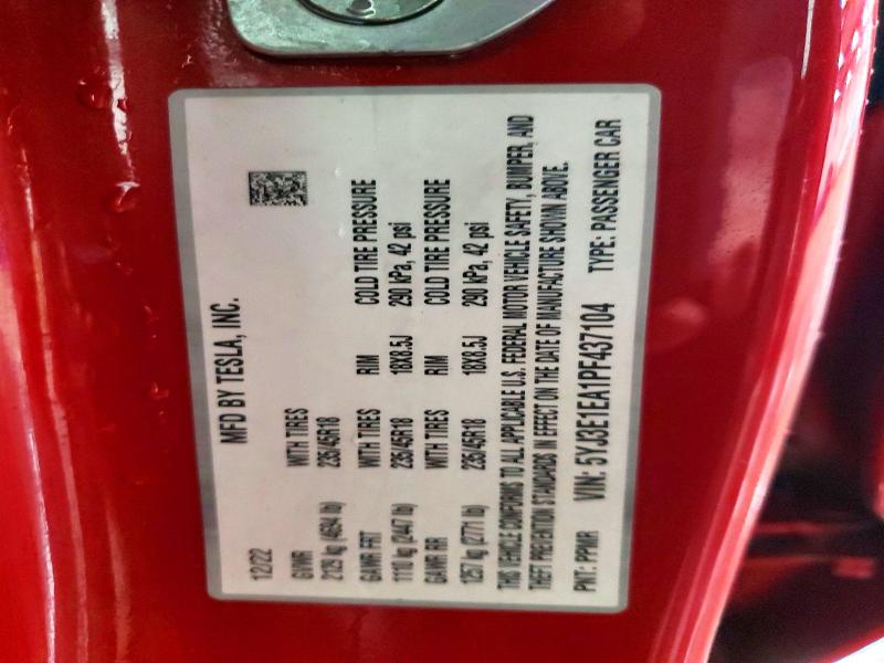 48002796 :رقم المزاد ، 5YJ3E1EA1PF437104 vin ، 2023 Tesla Model 3 مزاد بيع