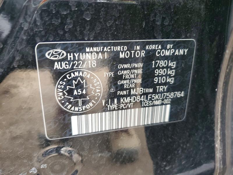 Продаж на аукціоні авто 2019 Hyundai Elantra, vin: KMHD84LF5KU758764, номер лоту: 46690446