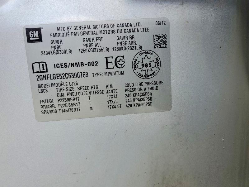 Продаж на аукціоні авто 2012 Chevrolet Equinox, vin: 2GNFLGE52C6390763, номер лоту: 46408616