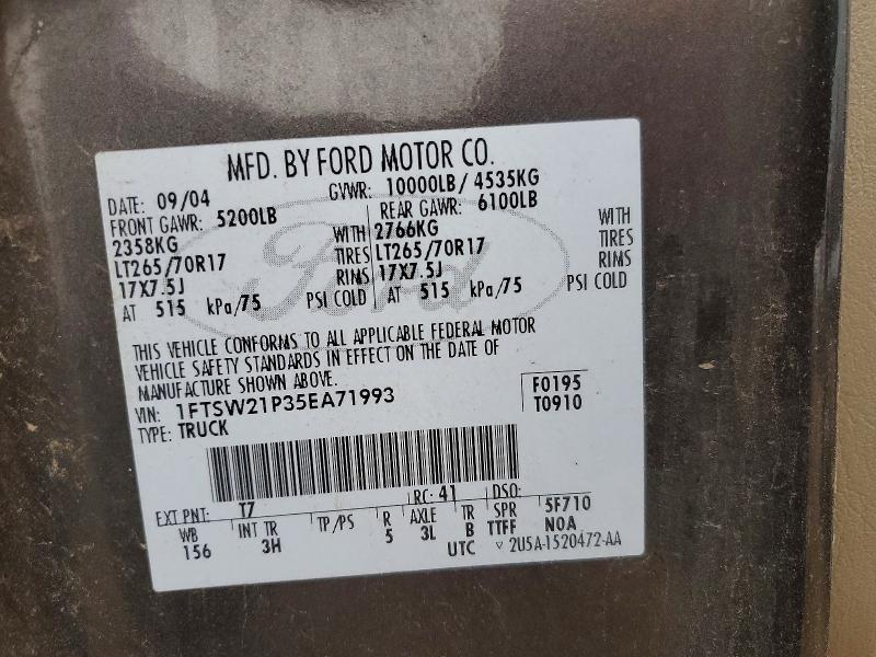 Aukcja sprzedaży 2005 Ford F250, vin: 1FTSW21P35EA71993, numer aukcji: 45499366