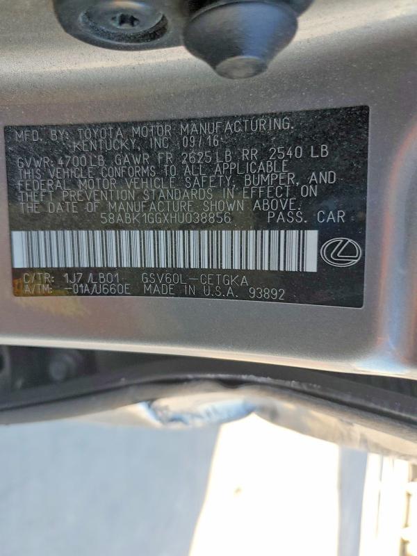 Aukcja sprzedaży 2017 Lexus Es 350, vin: 58ABK1GGXHU038856, numer aukcji: 46425946