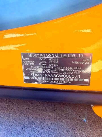 45880486 :رقم المزاد ، SBM11FAA8GW006073 vin ، 2016 Mclaren Automotive 650s مزاد بيع