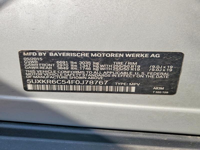 48050206 :رقم المزاد ، 5UXKR6C54F0J78767 vin ، 2015 Bmw X5 مزاد بيع