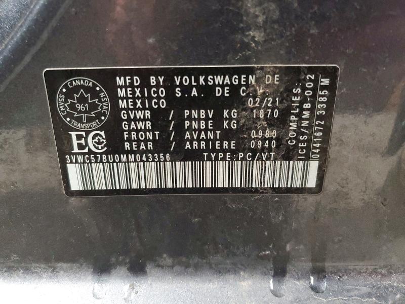 Aukcja sprzedaży 2021 Volkswagen Jetta, vin: 3VWC57BU0MM043356, numer aukcji: 46042756