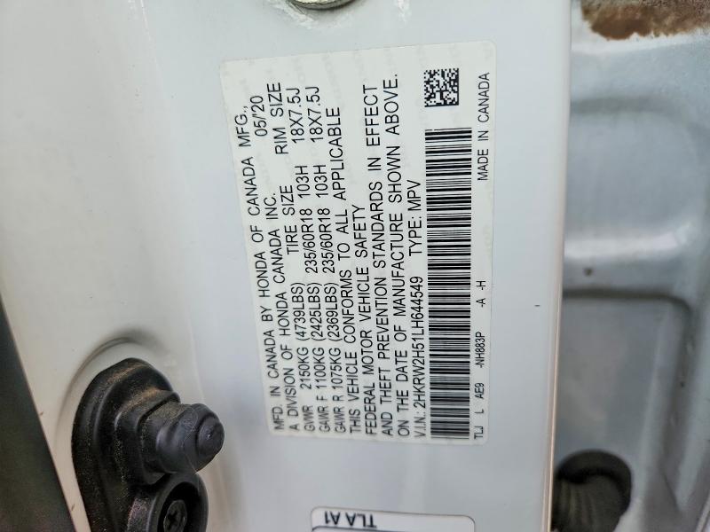 77965135 :رقم المزاد ، 2HKRW2H51LH644549 vin ، 2020 Honda Cr-v مزاد بيع