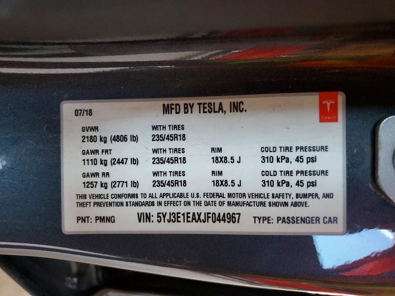 Продажа на аукционе авто 2018 Tesla Model 3, vin: 5YJ3E1EAXJF044967, номер лота: 45819656