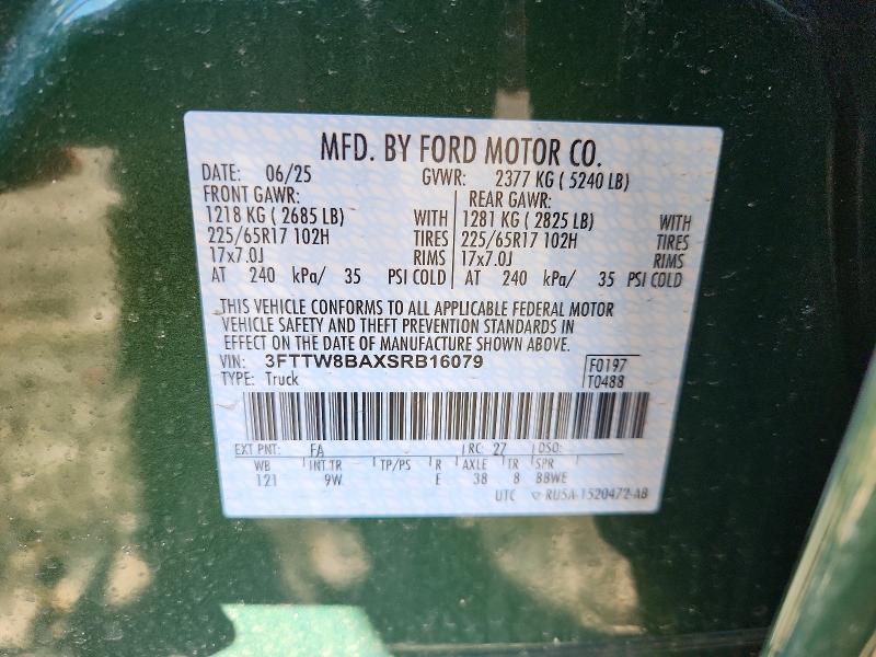 45468376 :رقم المزاد ، 3FTTW8BAXSRB16079 vin ، 2025 Ford Maverick مزاد بيع