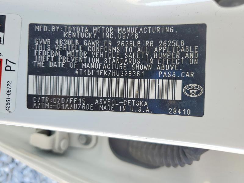Aukcja sprzedaży 2017 Toyota Camry, vin: 4T1BF1FK7HU328361, numer aukcji: 47199936