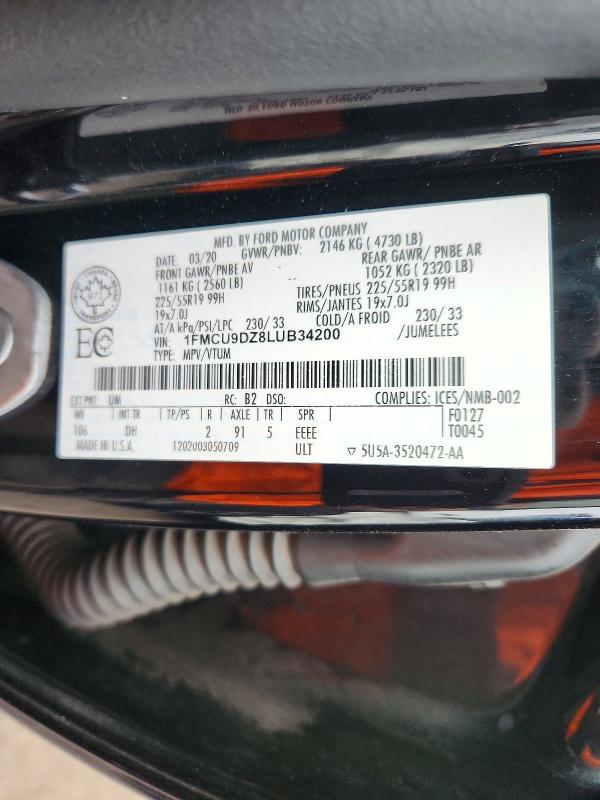 Продаж на аукціоні авто 2020 Ford Escape, vin: 1FMCU9DZ8LUB34200, номер лоту: 79387575