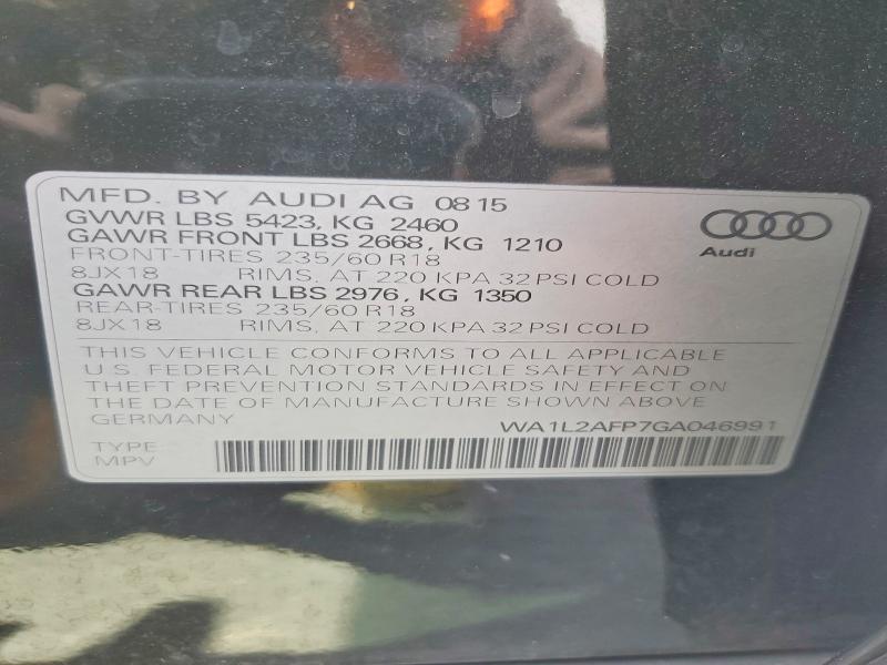 2016 Audi Q5 მანქანა იყიდება აუქციონზე, vin: WA1L2AFP7GA046991, აუქციონის ნომერი: 46661146