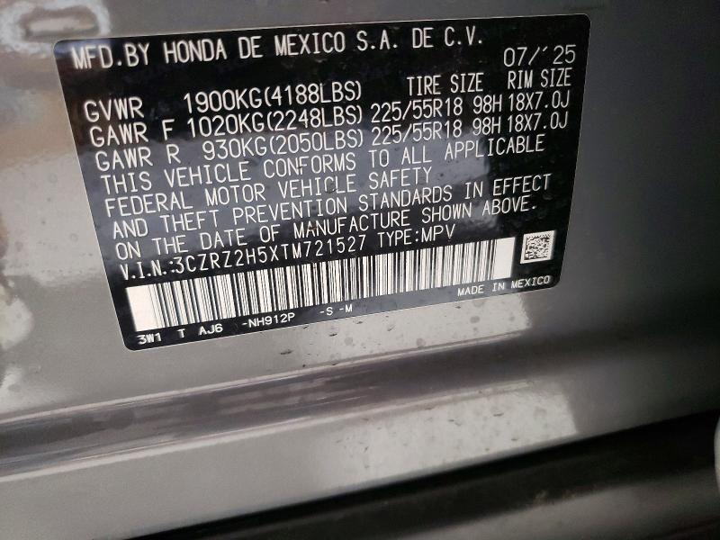 47156496 :رقم المزاد ، 3CZRZ2H5XTM721527 vin ، 2026 Honda Hr-v مزاد بيع